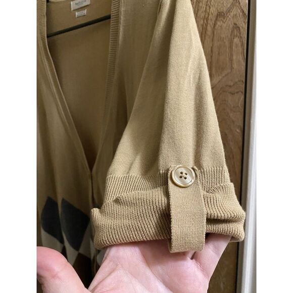Vintage Van Heusen Tan Button Up Cardigan Waist Tie Gray/White/Brown Argyle Sz L - Picture 7 of 16
